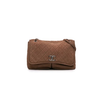 CHANEL LARGE QUILTED NUBUCK NATURAL BEAUTY SPLIT POCKET FLAP SHOULDER BAG (33*22*9cm)